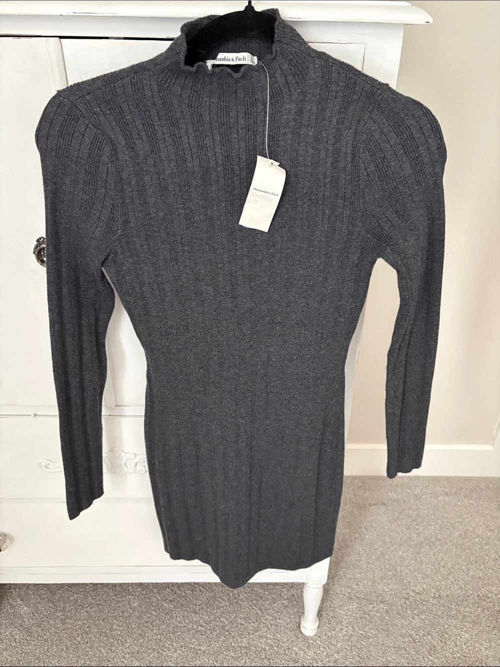 Abercrombie & Fitch Dark Gray Ribbed Long-Sleeve Knit Dress